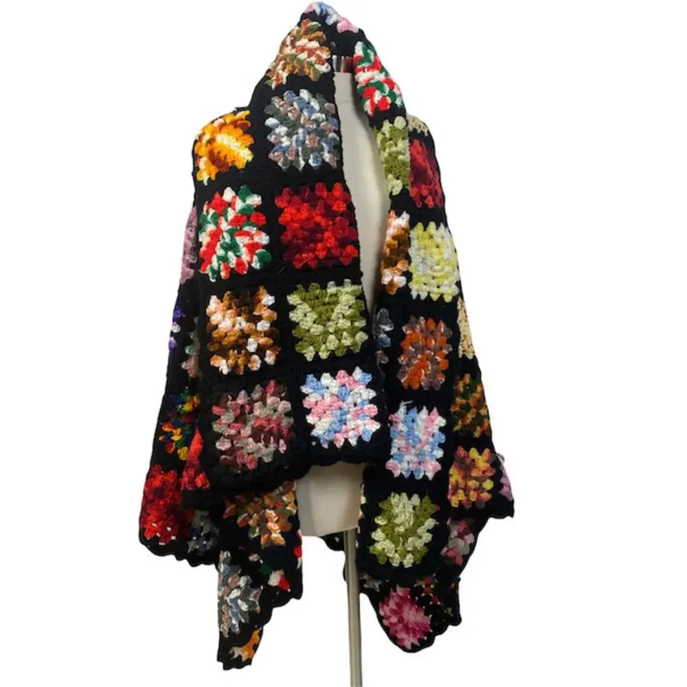 Granny Squares Colorful Crochet Afghan Throw Handmade BOHO 50